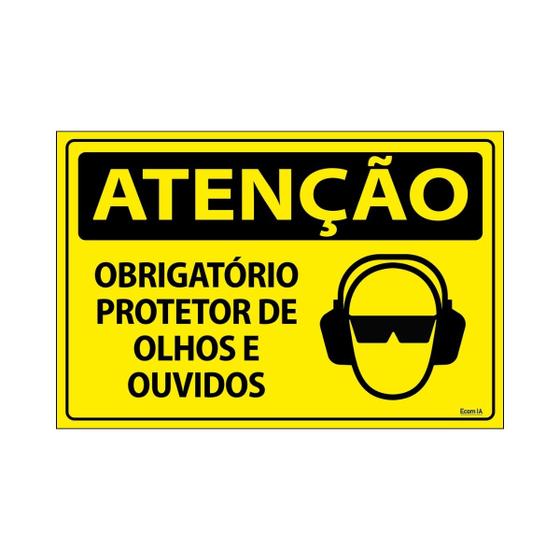 Imagem de Placa De Sinalização Atenção Obrigatório Protetor De Olhos E Ouvidos 30x20 Ecom IA - SA31 F9e