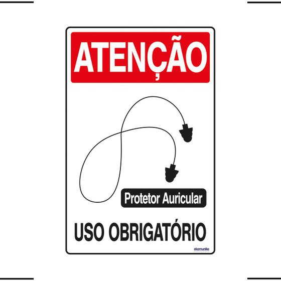 Imagem de Placa De Sinalização Atenção Protetor Auricular Uso Obrigatório 20x30 Ekomunike - S-200 F9e