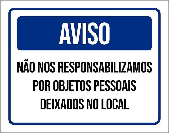 Imagem de Placa De Sinalização - Aviso Objetos Pessoais 27X35