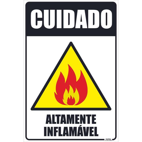 Imagem de Placa de Sinalização Cuidado Altamente Inflamável