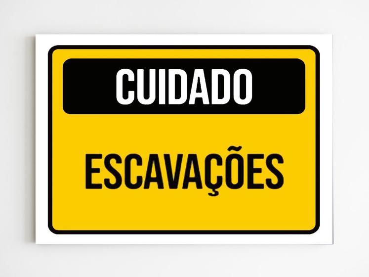 Imagem de Placa de sinalização cuidado escavações aviso mdf a4 20x29