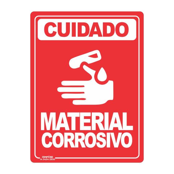 Imagem de Placa de Sinalização Cuidado Material Corrosivo