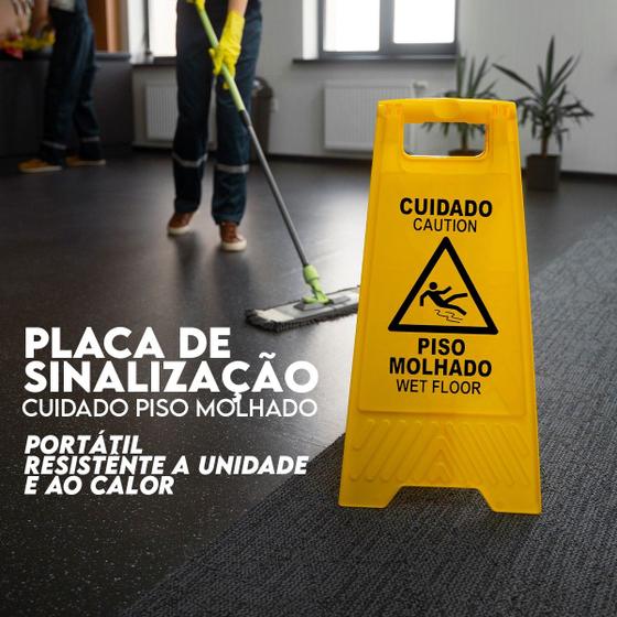 Imagem de Placa de Sinalização Cuidado Piso Molhado