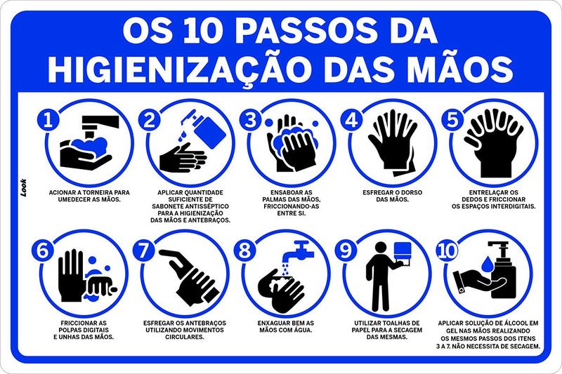 Imagem de Placa de Sinalização Higiene os dez 10 Passos da Higienização das Mãos