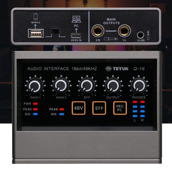 Imagem de Placa De Som Interface de Áudio Profissional Mesa de Som Teyun Q-16 USB Mixer De Áudio Gravação