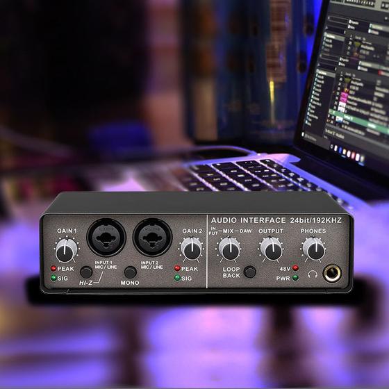Placa De Som Mesa 2 Canais Gravação Profissional Interface De Áudio Q