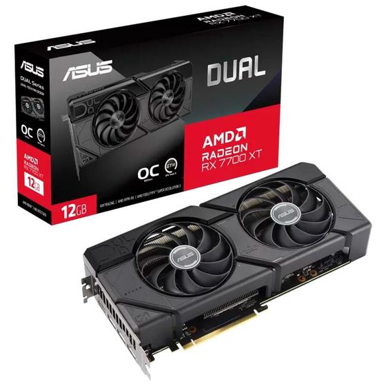 Placa de Vídeo ASUS Dual Radeon RX 7700XT OC Edition, 12GB, GDDR6, 192 Bits - 90YV0JZ0-M0NA00 Menor preço em Placa de Vídeo ASUS Dual Radeon RX 7700XT OC Edition, 12GB, GDDR6, 192 Bits - 90YV0JZ0-M0NA00