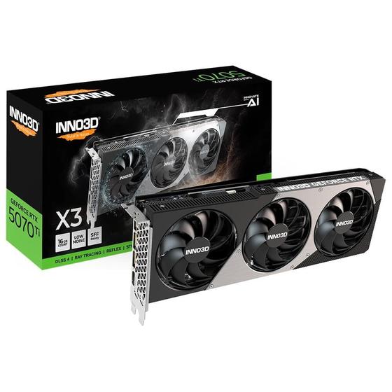 Placa de Vídeo Inno3D RTX 5070 Ti X3 NVIDIA Geforce, 16GB, GDDR7, 256bits, DLSS 4 - N507T3-16D7-176068N Menor preço em Placa de Vídeo Inno3D RTX 5070 Ti X3 NVIDIA Geforce, 16GB, GDDR7, 256bits, DLSS 4 - N507T3-16D7-176068N