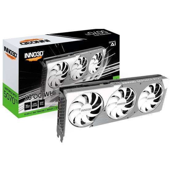 Placa de Vídeo Inno3D RTX 5070 Ti X3 OC white NVIDIA Geforce, 16GB, GDDR7, 256bits, DLSS 4 - N507T3-16D7X-176068W Menor preço em Placa de Vídeo Inno3D RTX 5070 Ti X3 OC white NVIDIA Geforce, 16GB, GDDR7, 256bits, DLSS 4 - N507T3-16D7X-176068W