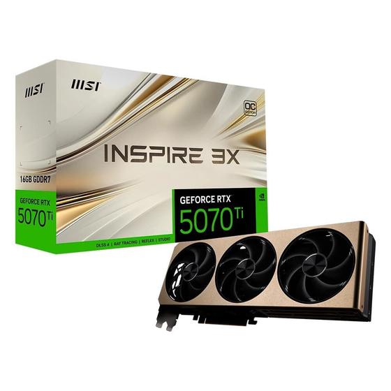 Placa de Vídeo MSI GeForce RTX 5070 Ti 16G INSPIRE 3X OC PLUS NVIDIA GeForce, 16GB, GDDR7, 256 bits, FP4 e DLSS 4 - G507T-16I3CP Menor preço em Placa de Vídeo MSI GeForce RTX 5070 Ti 16G INSPIRE 3X OC PLUS NVIDIA GeForce, 16GB, GDDR7, 256 bits, FP4 e DLSS 4 - G507T-16I3CP