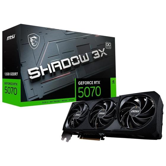 Placa de Vídeo MSI RTX 5070 12G SHADOW 3X OC NVIDIA GeForce, 12GB GDDR7, 2557 MHz, 192-bit, FP4 and DLSS 4, Ray Tracing - G5070-12S3C Imagem de Placa de Vídeo MSI RTX 5070 12G SHADOW 3X OC NVIDIA GeForce, 12GB GDDR7, 2557 MHz, 192-bit, FP4 and DLSS 4, Ray Tracing - G5070-12S3C