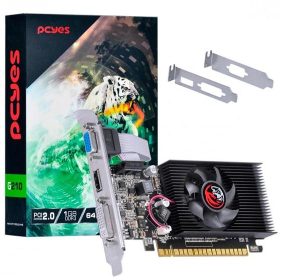 Imagem de Placa de Vídeo Pcyes Nvidia GeForce G210 1GB DDR3 64Bits, Low Profile
