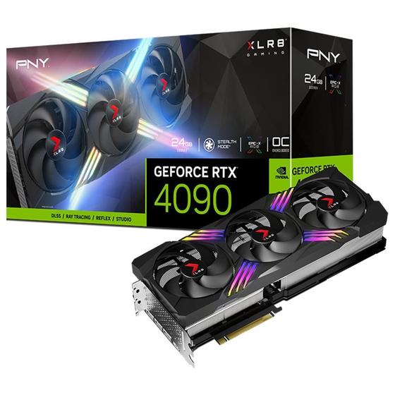 Imagem de Placa de Vídeo PNY GeForce RTX 4090 XLR8 Gaming Verto Epic-x NVIDIA GeForce RGB, 24 GB GDDR6X, DLSS, Ray Tracing - VCG409024TFXXPB1-O