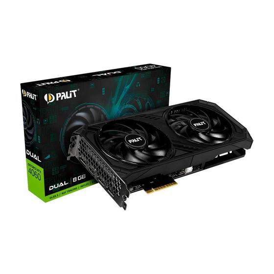 Imagem de Placa de Video RTX 4060 Dual Palit NVIDIA GeForce, 8GB GDDR6, RGB, 128bit, G-Sync, Ray Tracing, DLSS - NE64060019P1-1070D