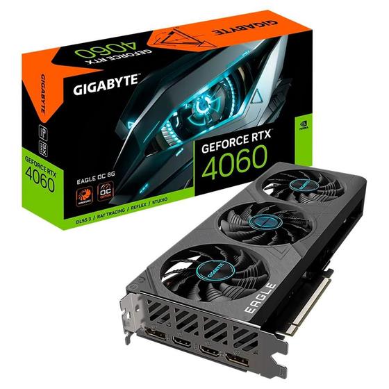 Placa de Vídeo RTX 4060 EAGLE OC Gigabyte NVIDIA GeForce, 8GB GDDR6, DLSS, Ray Tracing - GV-N4060EAGLE OC-8GD Menor preço em Placa de Vídeo RTX 4060 EAGLE OC Gigabyte NVIDIA GeForce, 8GB GDDR6, DLSS, Ray Tracing - GV-N4060EAGLE OC-8GD