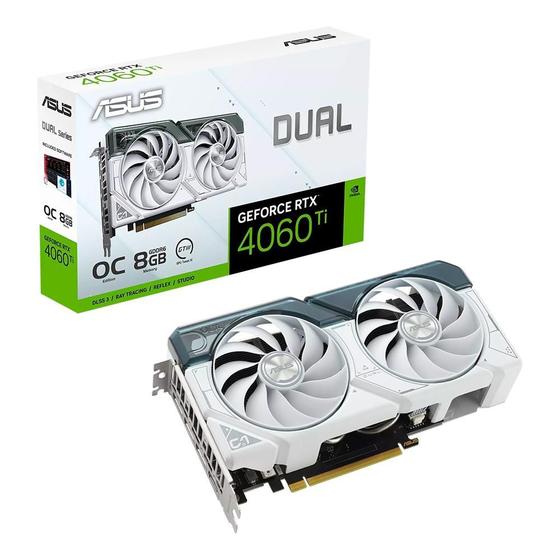 Placa de Vídeo RTX 4060 TI DUAL 8G OC White ASUS NVIDIA GeForce, 8GB GDDR6, DLSS, Ray Trancing, G-Sync - 90YV0J42-M0NA00 Imagem de Placa de Vídeo RTX 4060 TI DUAL 8G OC White ASUS NVIDIA GeForce, 8GB GDDR6, DLSS, Ray Trancing, G-Sync - 90YV0J42-M0NA00