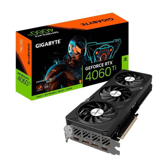 Menor preço em Placa de Vídeo RTX 4060 TI Gaming OC Gigabyte NVIDIA GeForce, 16GB GDDR6, RGB, DLSS, Ray Tracing - GV-N406TGAMING OC-16GD