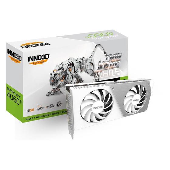 Placa de Vídeo RTX 4060 Ti Twin X2 OC white Inno3D NVIDIA GeForce, 16Gb GDDR6, Dual fan, DLSS, Ray Tracing, G-Sync - N406T2-16D6X-178055W Menor preço em Placa de Vídeo RTX 4060 Ti Twin X2 OC white Inno3D NVIDIA GeForce, 16Gb GDDR6, Dual fan, DLSS, Ray Tracing, G-Sync - N406T2-16D6X-178055W