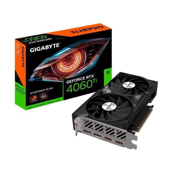 Placa de Vídeo RTX 4060 Ti WINDFORCE OC 8G Gigabyte NVIDIA GeForce, 8GB GDDR6, DLSS, Ray Tracing - GV-N406TWF2OC-8GD Menor preço em Placa de Vídeo RTX 4060 Ti WINDFORCE OC 8G Gigabyte NVIDIA GeForce, 8GB GDDR6, DLSS, Ray Tracing - GV-N406TWF2OC-8GD