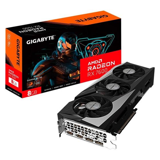 Placa de Vídeo RX 7600 GAMING OC 8G AMD Radeon Gigabyte, 8GB, GDDR6, 128bits, RGB - GV-R76GAMING OC-8GD Imagem de Placa de Vídeo RX 7600 GAMING OC 8G AMD Radeon Gigabyte, 8GB, GDDR6, 128bits, RGB - GV-R76GAMING OC-8GD