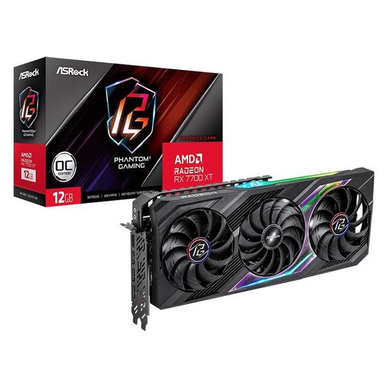 Menor preço em Placa de Vídeo RX 7700 XT Phantom Gaming 12G OC ASRock AMD Radeon, 12GB, GDDR6, Ray Tracing - 90-GA4LZZ-00UANF
