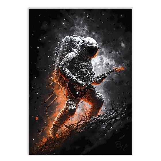 Imagem de Placa Decorativa A2 Astronauta Tocando Guitarra Musica Rock