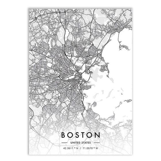 Imagem de Placa Decorativa A2 Boston Estados Unidos Mapa Pb Viagem