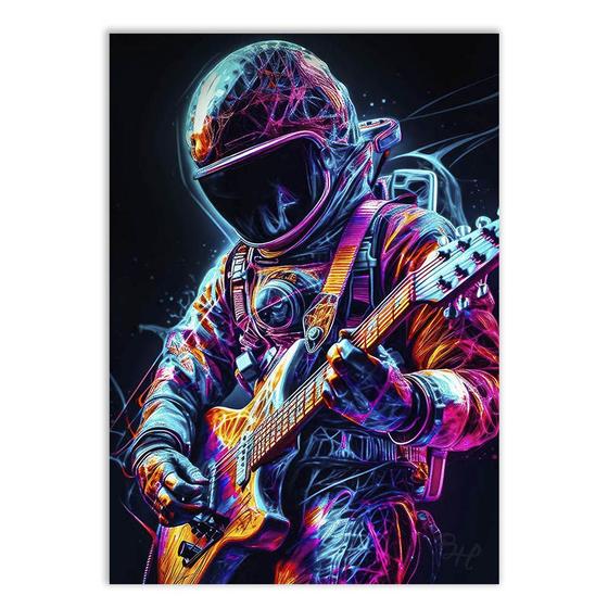 Imagem de Placa Decorativa A3 Astronauta Tocando Guitarra Colorido