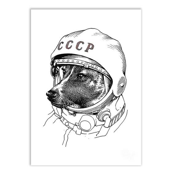 Imagem de Placa Decorativa A4 Cachorro No Espaço Cadela Laika Sputnik