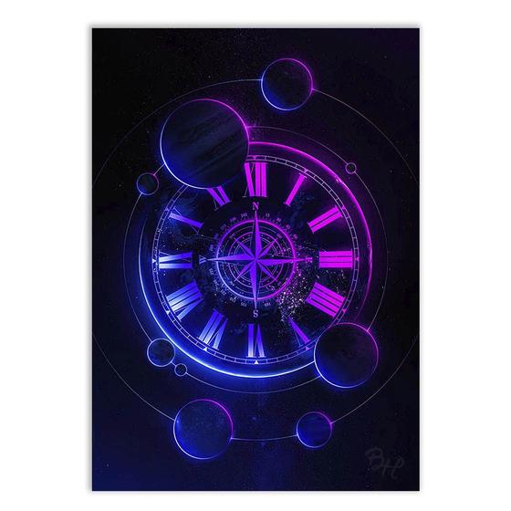 Imagem de Placa Decorativa A4 Ilustração Sistema Solar Relógio Tempo