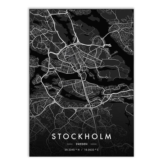 Imagem de Placa Decorativa A4 Mapa Estocolmo Suécia Europa Black