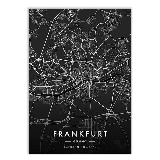 Imagem de Placa Decorativa A4 Mapa Frankfurt Alemão Europa Black
