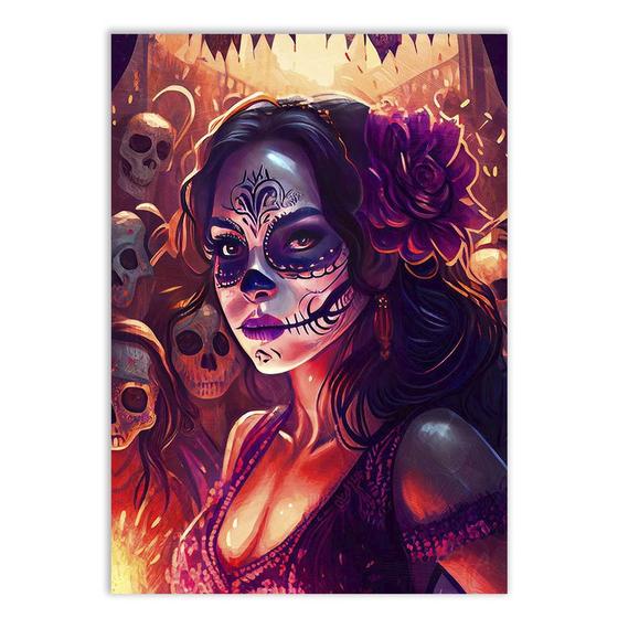 Imagem de Placa Decorativa A4 Santa Muerte Ilustracao Fogueira