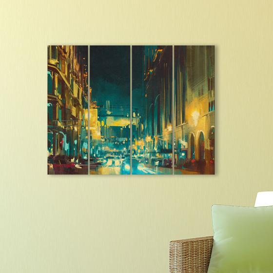 Imagem de Placa Decorativa Abstrata Cidade Noite Abstrato Painel Kit 4 Placas