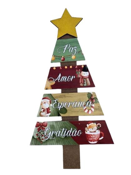 Imagem de Placa Decorativa Árvore Natal Paz Amor Esperança Gratidão para Pendurar.