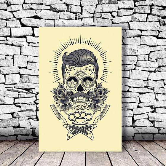 Imagem de Placa Decorativa Barbearia Caveira Mexicana