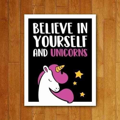 Imagem de Placa Decorativa Believe Yourself Unicorns Unicórnios 36X46