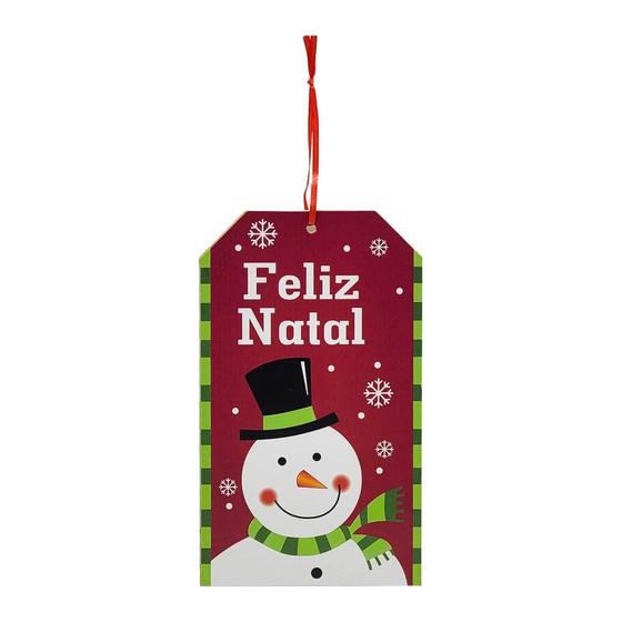 Imagem de Placa Decorativa Boneco De Neve Em Madeira Pendente Feliz Natal 