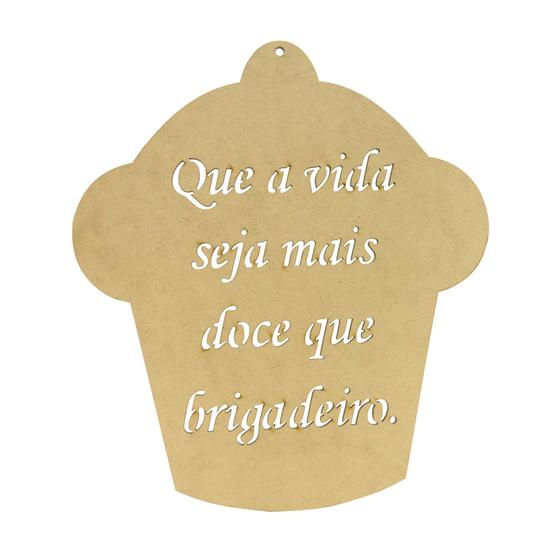 Imagem de Placa Decorativa Brigadeiro Com Frase Aplique Enfeite 23,5x20,7 Mdf Madeira