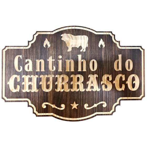 Imagem de Placa Decorativa Cantinho do Churrasco em Madeira Entalhada