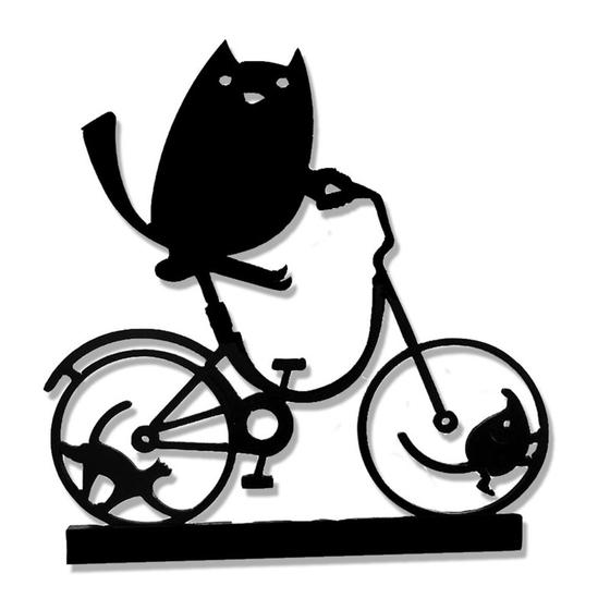 Imagem de Placa decorativa  com gato, rato e  bicicleta