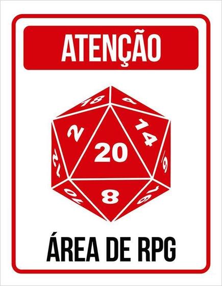 Imagem de Placa Decorativa - Dado D20 Atenção Área De Rpg 27X35