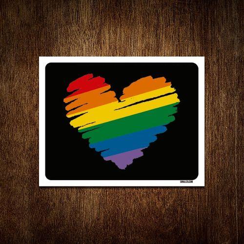 Imagem de Placa Decorativa - Diversidade Coração Arco Iris 27x35