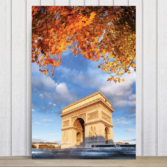 Imagem de Placa Decorativa Foto Paris Arco do Triunfo Flores MDF 20x30