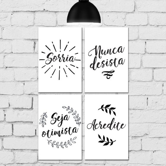 Imagem de Placa Decorativa Frases Positivas MDF Kit 4un 30x40cm