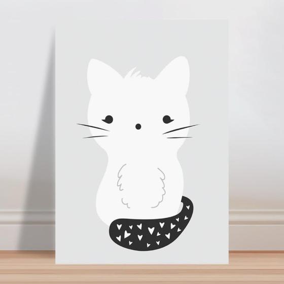 Imagem de Placa decorativa infantil animal gato branco rabo preto