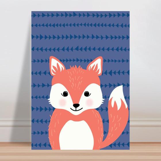 Imagem de Placa decorativa infantil Animal Raposa Fundo Azul