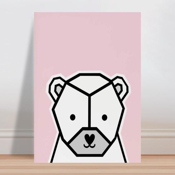 Imagem de Placa decorativa infantil animal urso geométrico fundo rosa