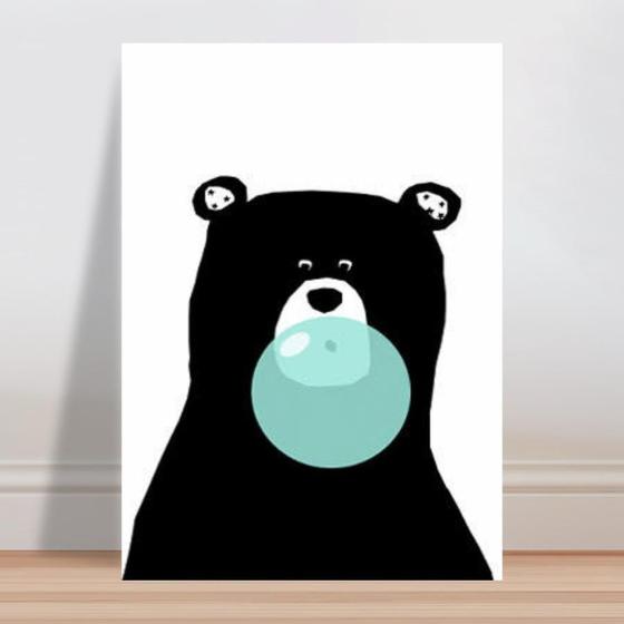 Imagem de Placa decorativa infantil animal urso preto chiclete azul