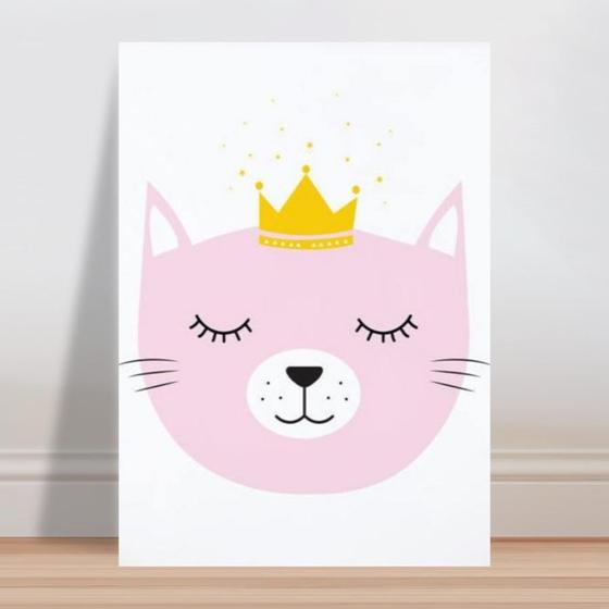 Imagem de Placa decorativa infantil cabeça gato rosa coroa princesa